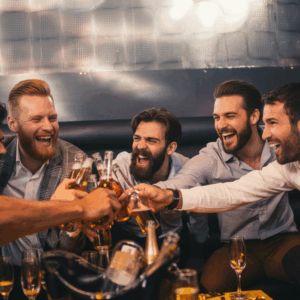 Fun Bachelor Party with BerlinActivities, saluting group of friends.