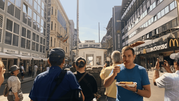 BerlinActivities Currywurst Checkpoint Charlie Group Stop and Tasting.